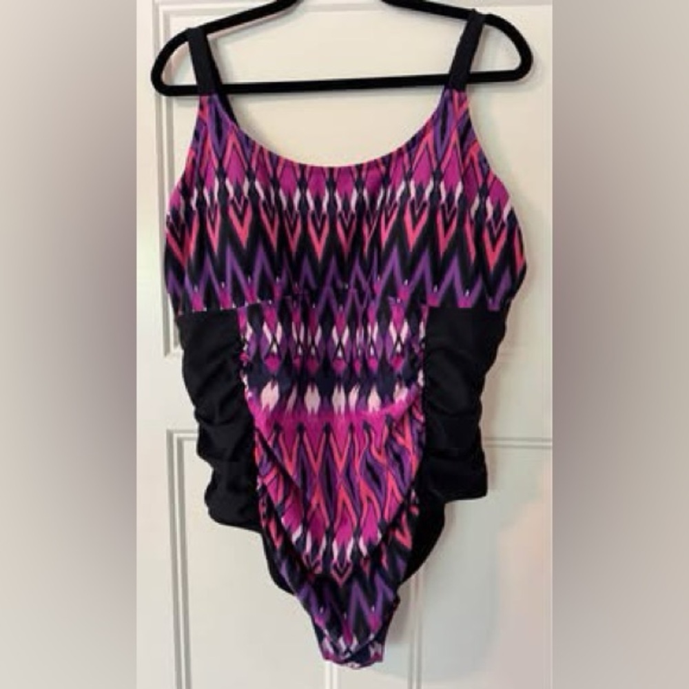 Ava & Viv Pink black one piece bathing suit swimsuit women’s purple strappy back